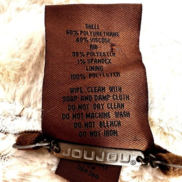 Jou Jou Faux Shearling Jacket Brown S Cream Open Front Moto Style Soft Lined - Picture 7 of 10